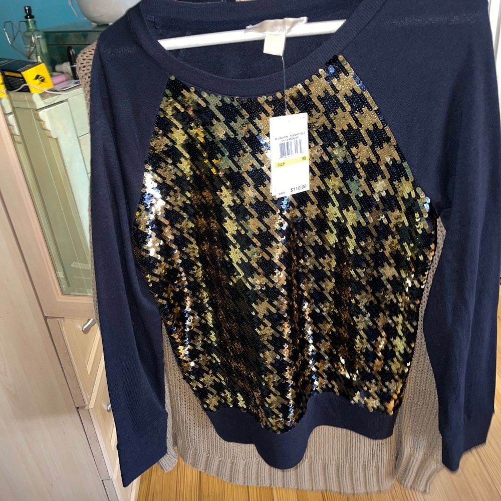 Michael kors houndstooth sequin sweater NWT